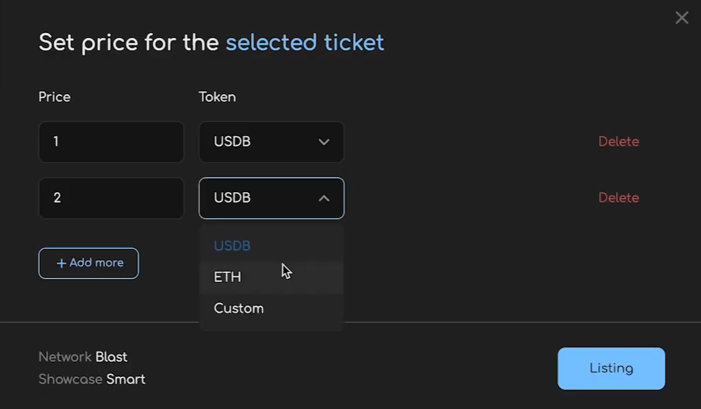 Set price for the selected ticket in Myshch